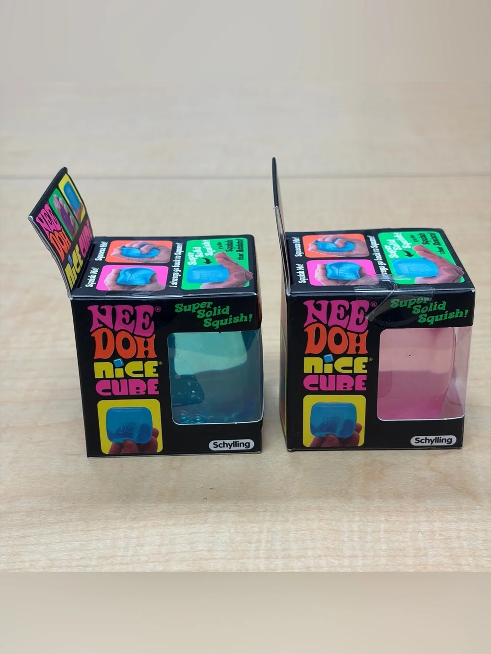 Lot of 2: Needoh Nice Cubes Super Solid Squish! Blue/Pink Squishy Fidget Toy New